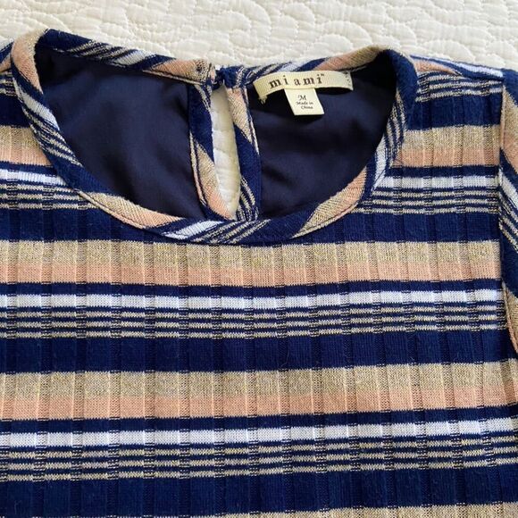 Miami Striped Knit Shift Dress Sleeveless Size M Navy Tan Pink White - Picture 5 of 9